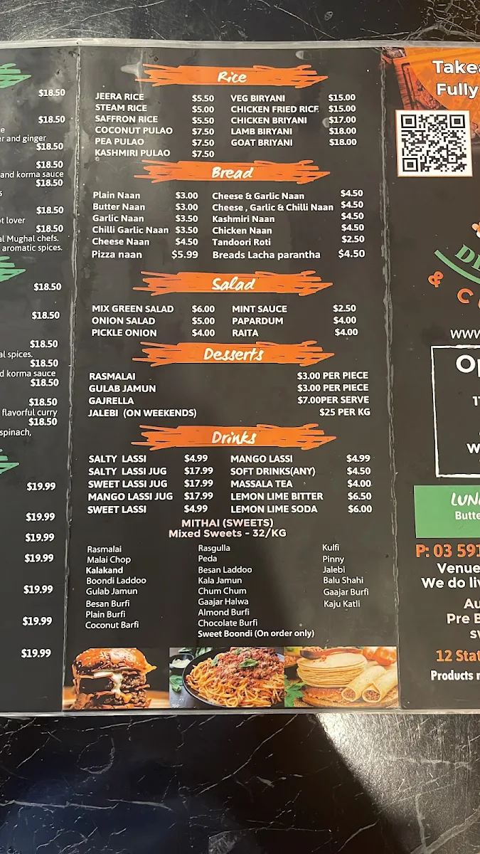 Menu, Desi Sweets & Curry Cafe (Indian Restaurant & Catering)