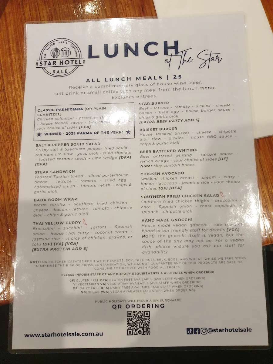 Menu, The Star Hotel Sale