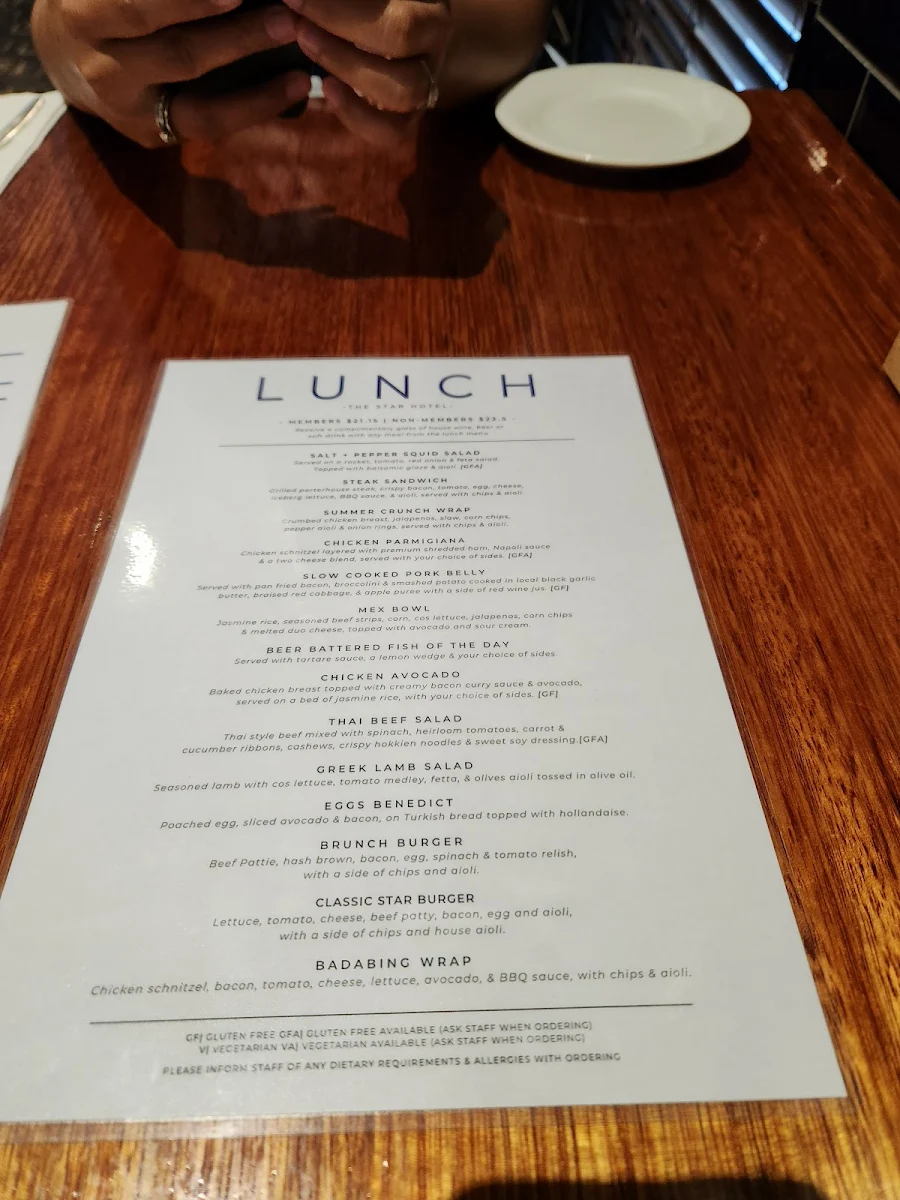 Menu, The Star Hotel Sale