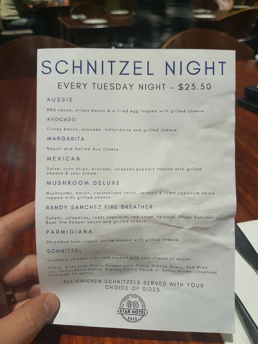 Menu, The Star Hotel Sale