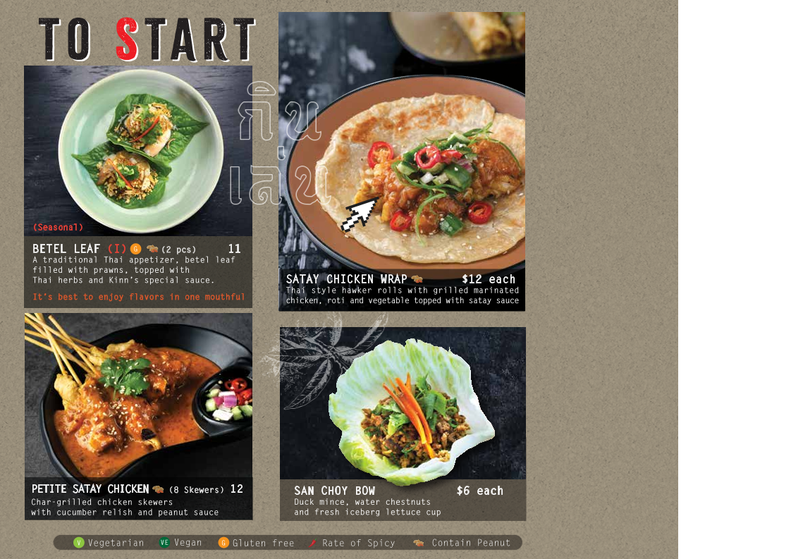 Menu, Kinn Thai Epping