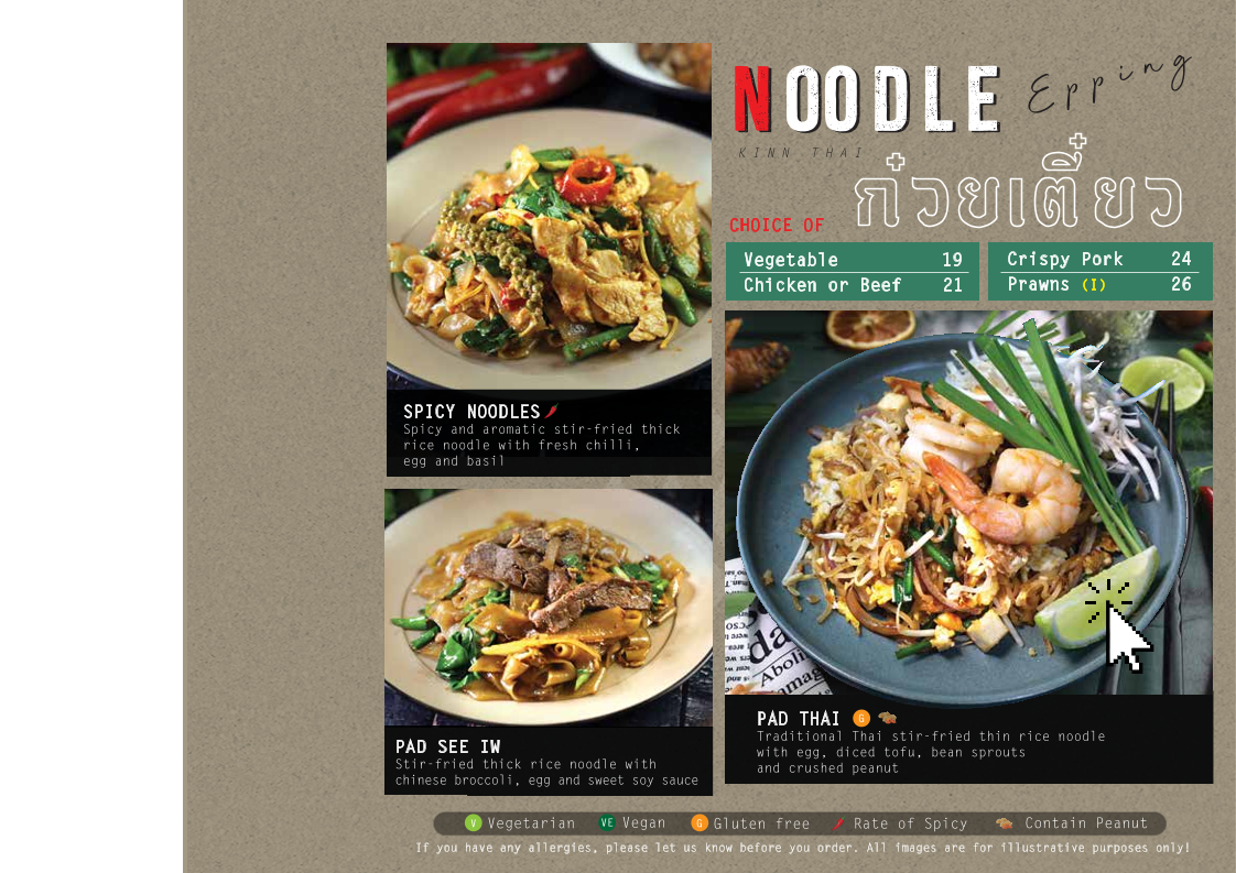 Menu, Kinn Thai Epping