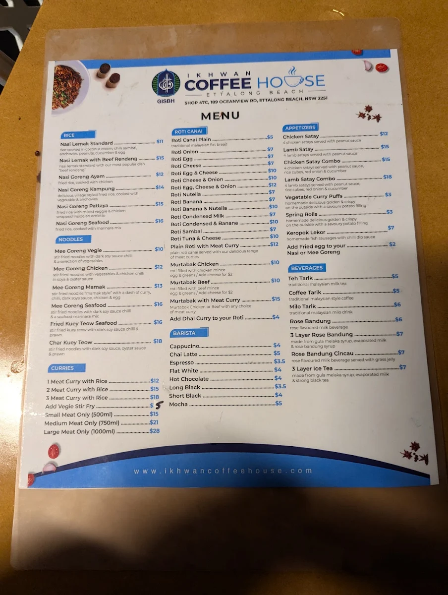 Menu, Warung Malaysia
