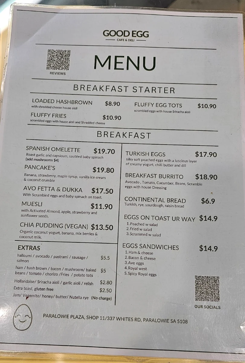 Menu, GOOD EGG CAFE & DELI