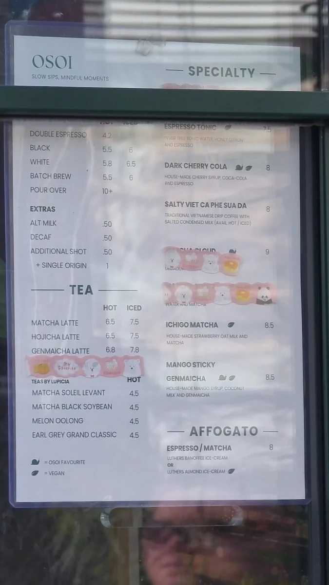 Menu, Osoi