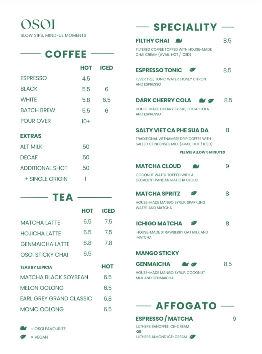 Menu, Osoi