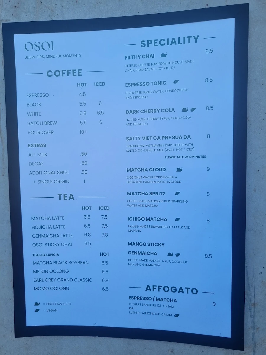 Menu, Osoi