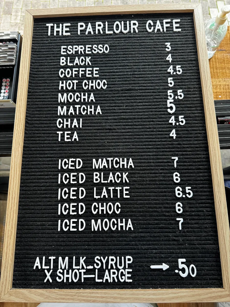 Menu, The Parlour Cafe