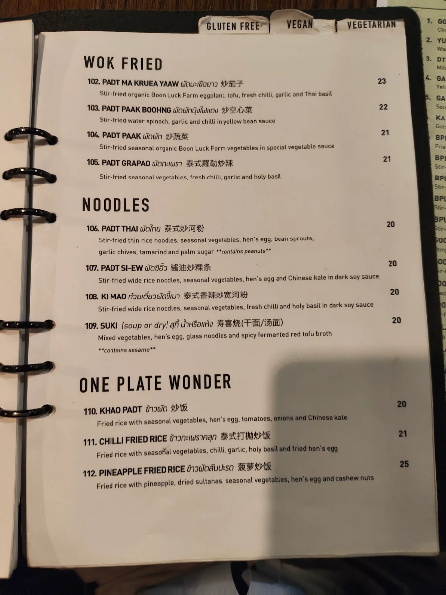 Menu, Chat Thai - Sydney