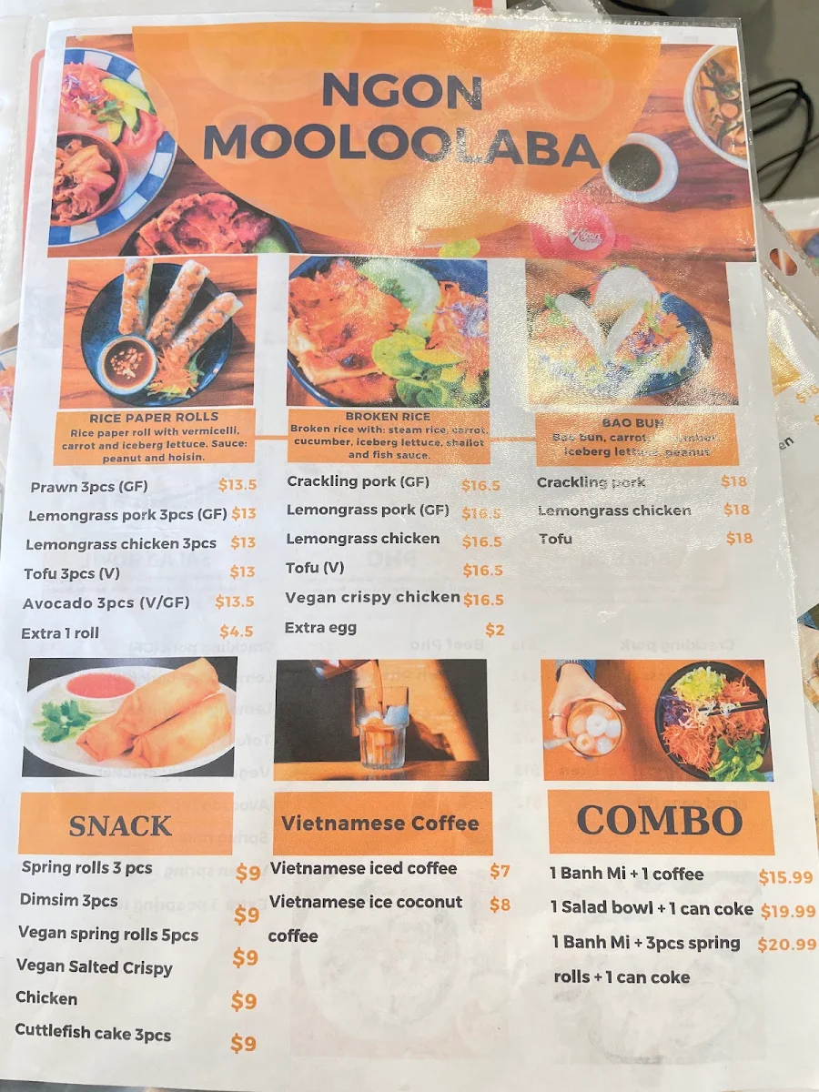 Menu, Ngon @ Mooloolaba