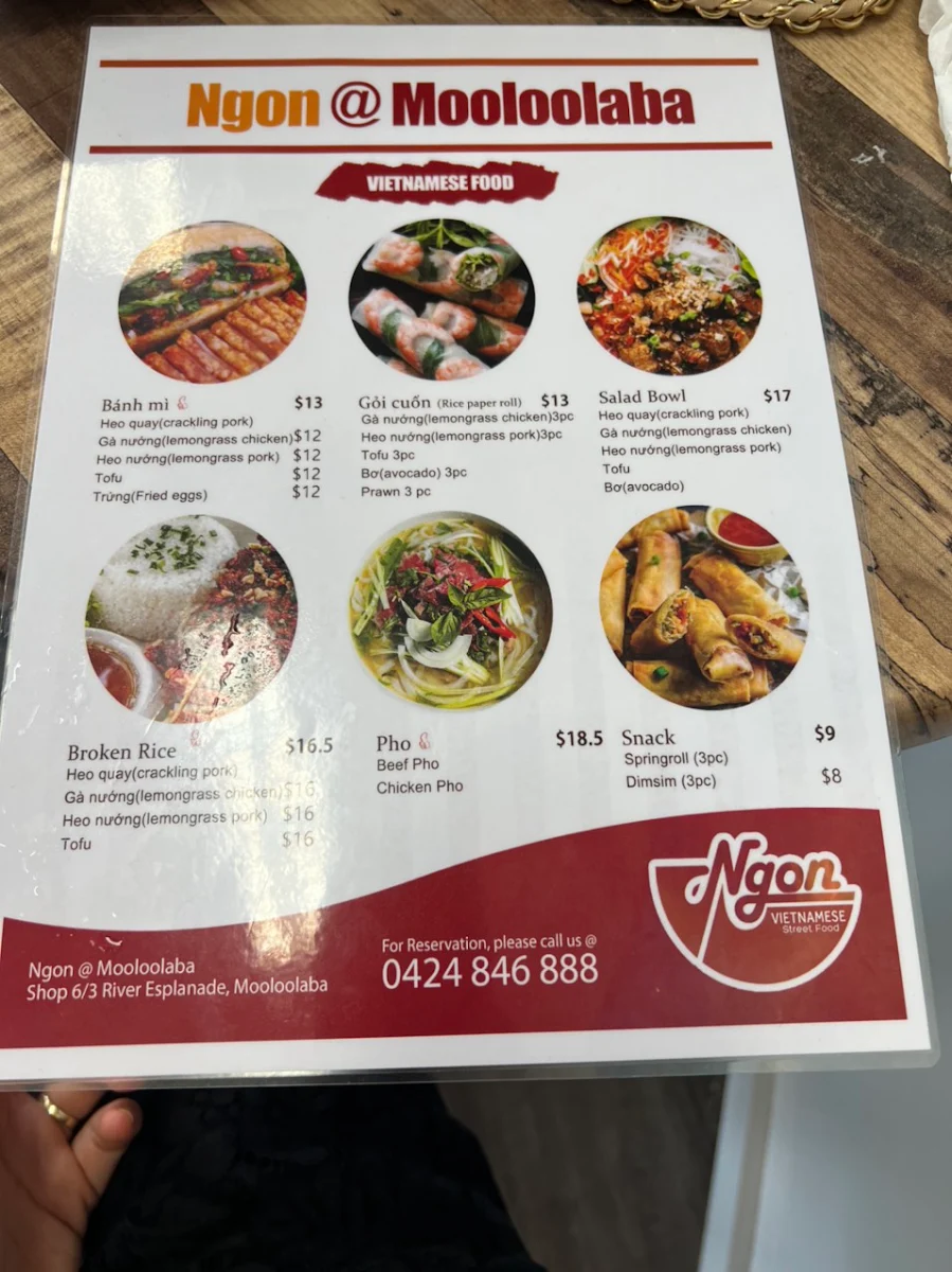 Menu, Ngon @ Mooloolaba