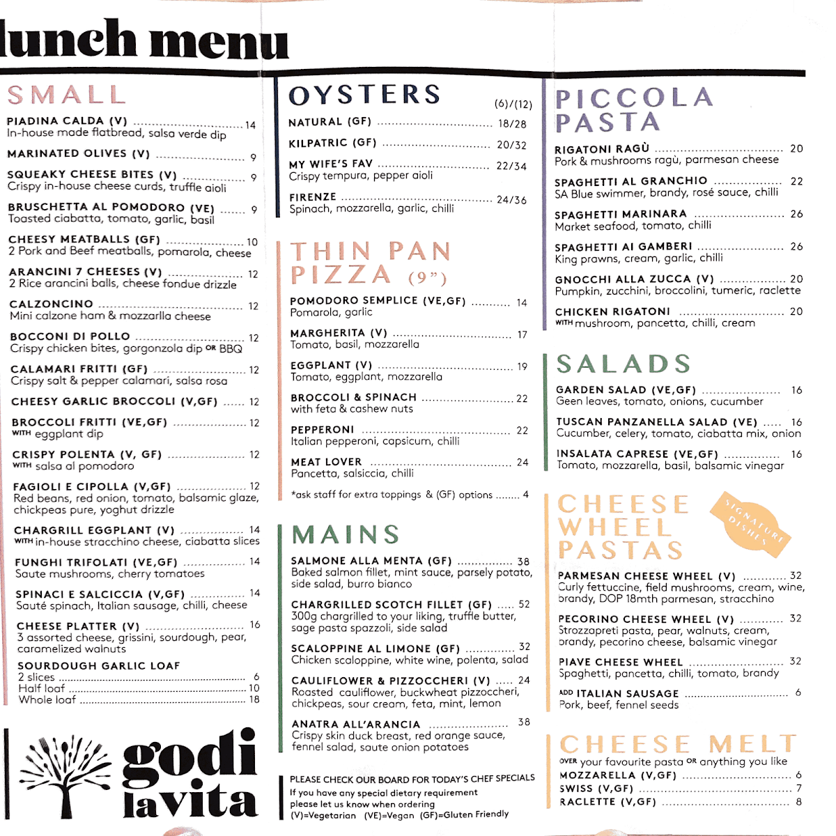 Menu, Godi La Vita