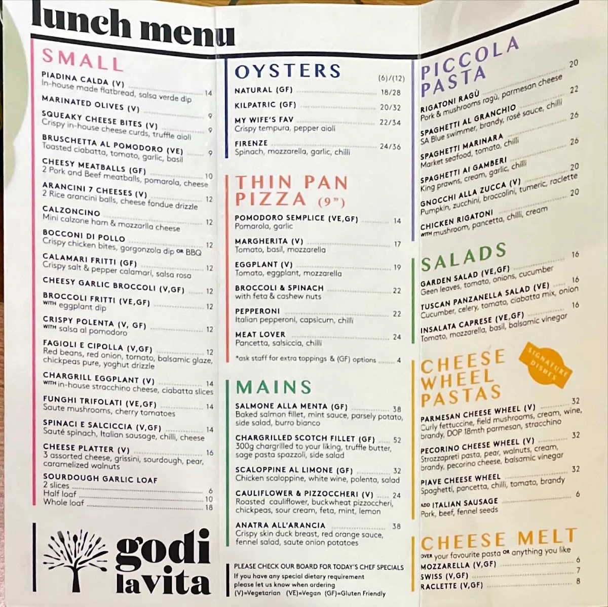 Menu, Godi La Vita
