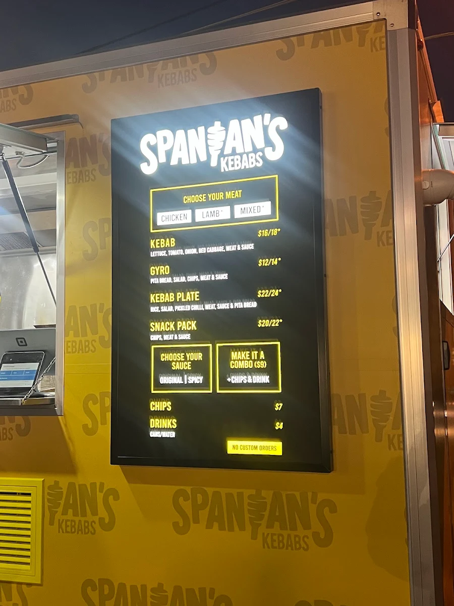 Menu, Spanian's Kebabs Preston
