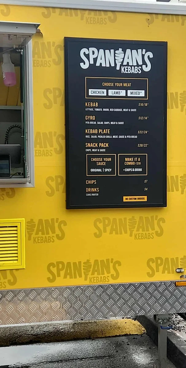 Menu, Spanian's Kebabs Preston