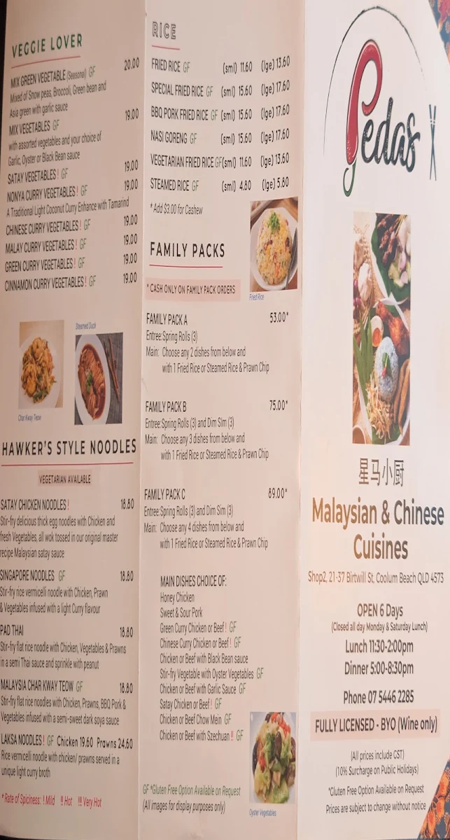 Menu, Pedas Malaysia and Chinese Restaurant