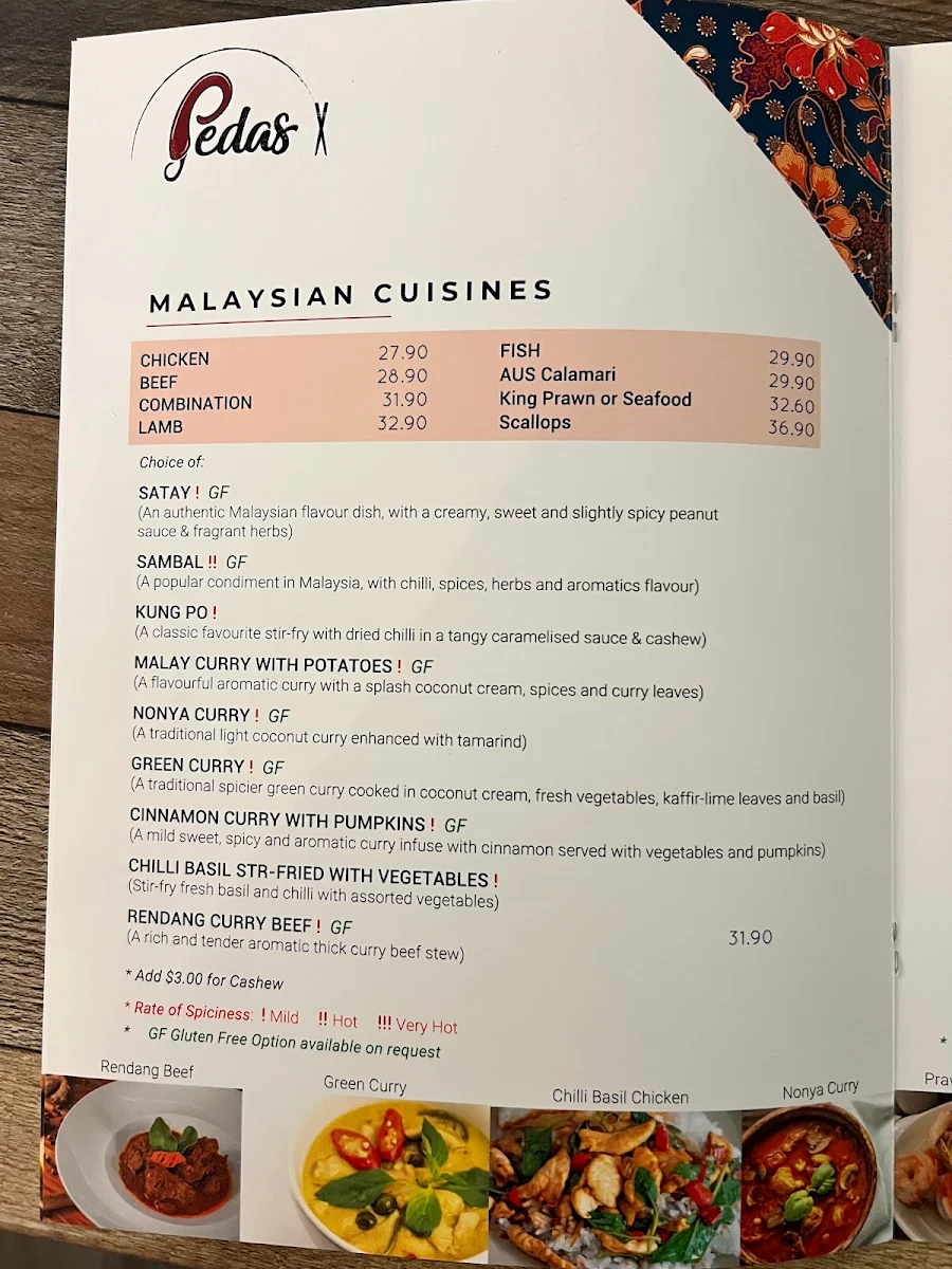 Menu, Pedas Malaysia and Chinese Restaurant