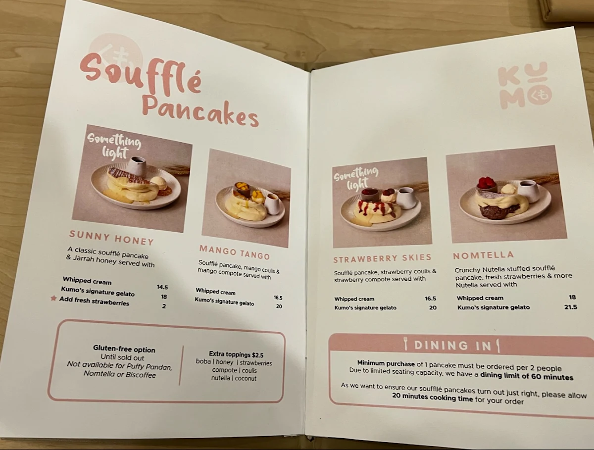 Menu, Kumo Desserts Melbourne