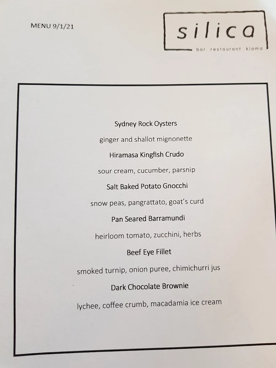 Menu, Silica Restaurant