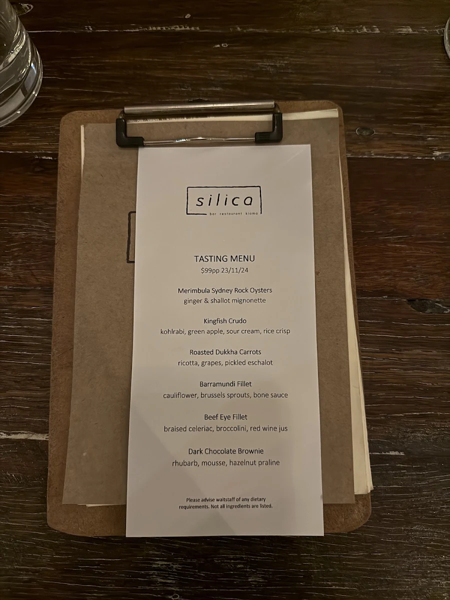 Menu, Silica Restaurant