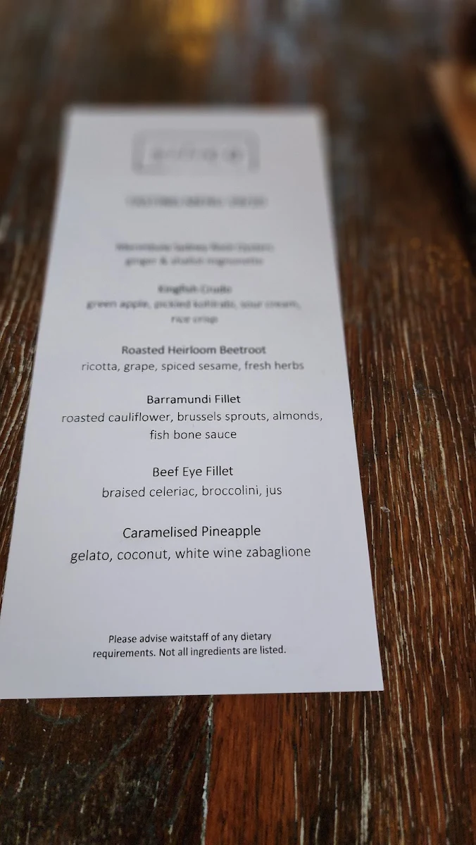 Menu, Silica Restaurant