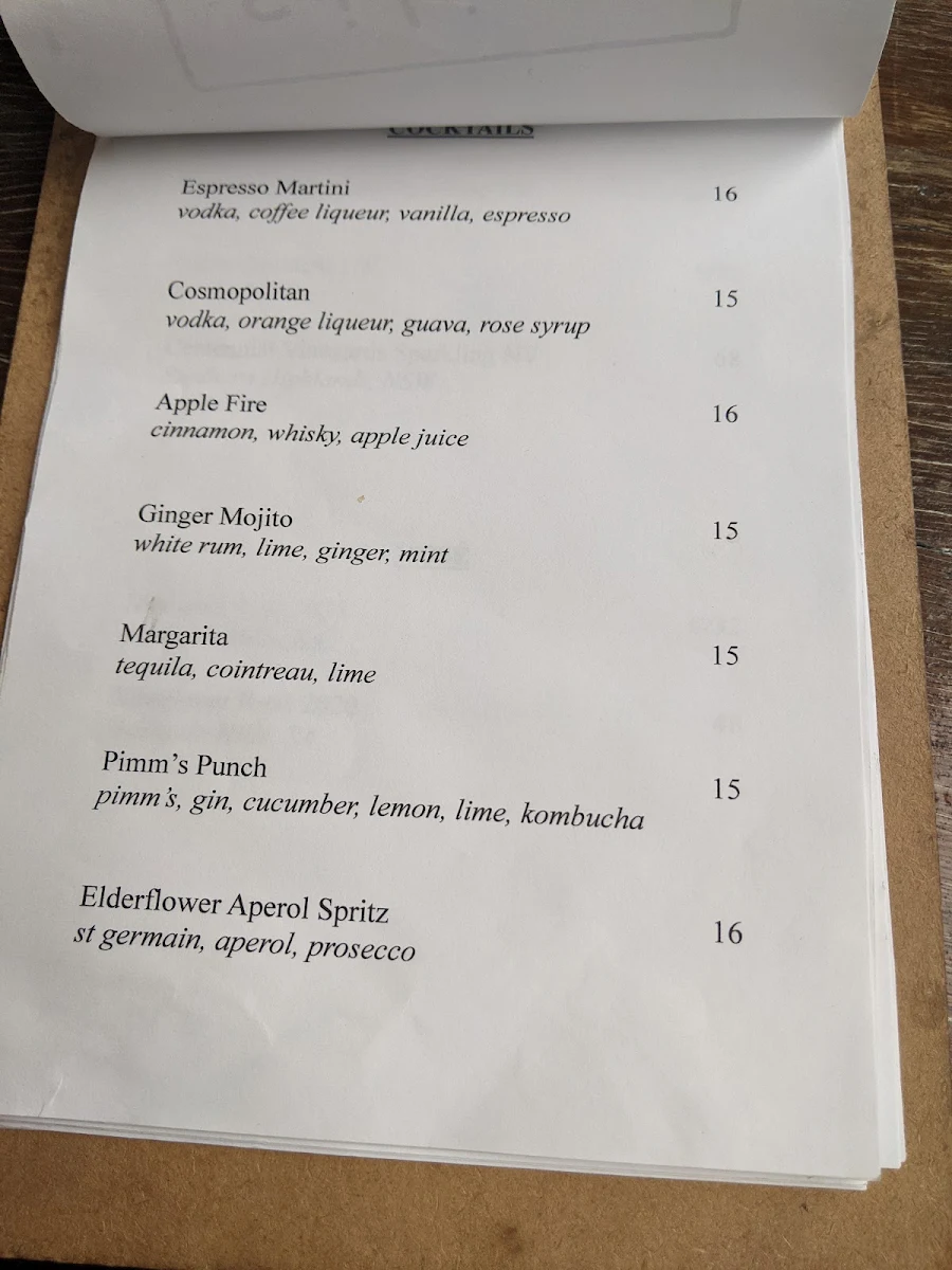 Menu, Silica Restaurant