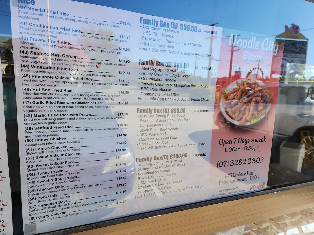 Menu, Noodle City Booval