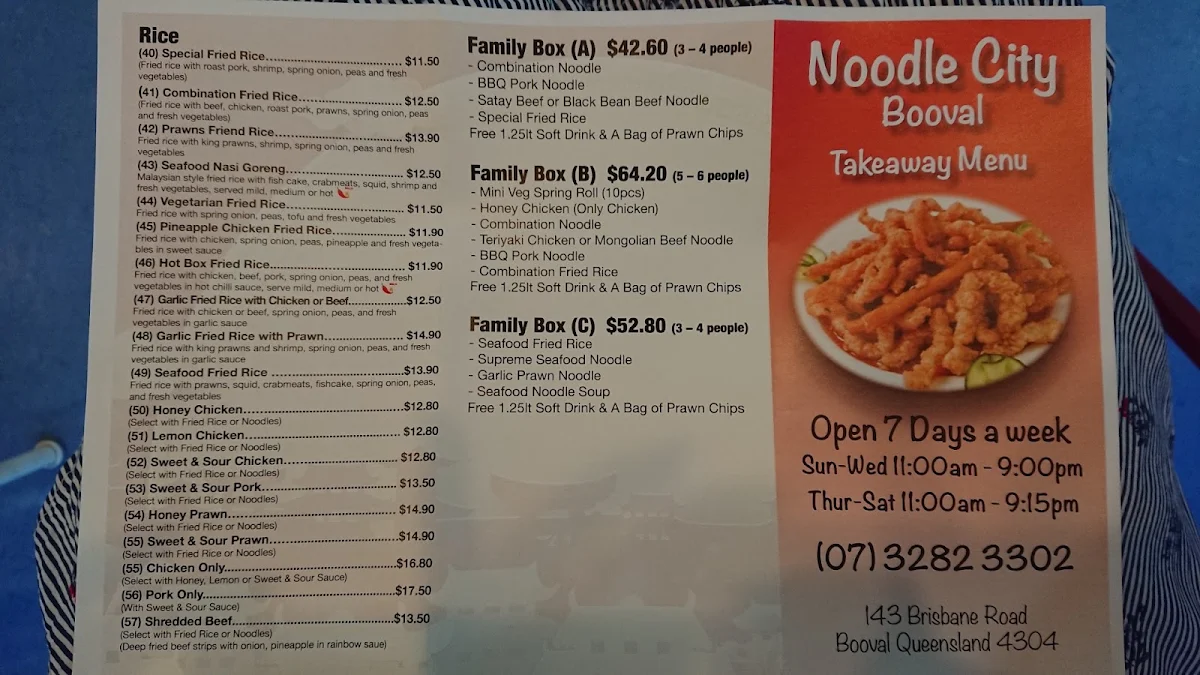 Menu, Noodle City Booval