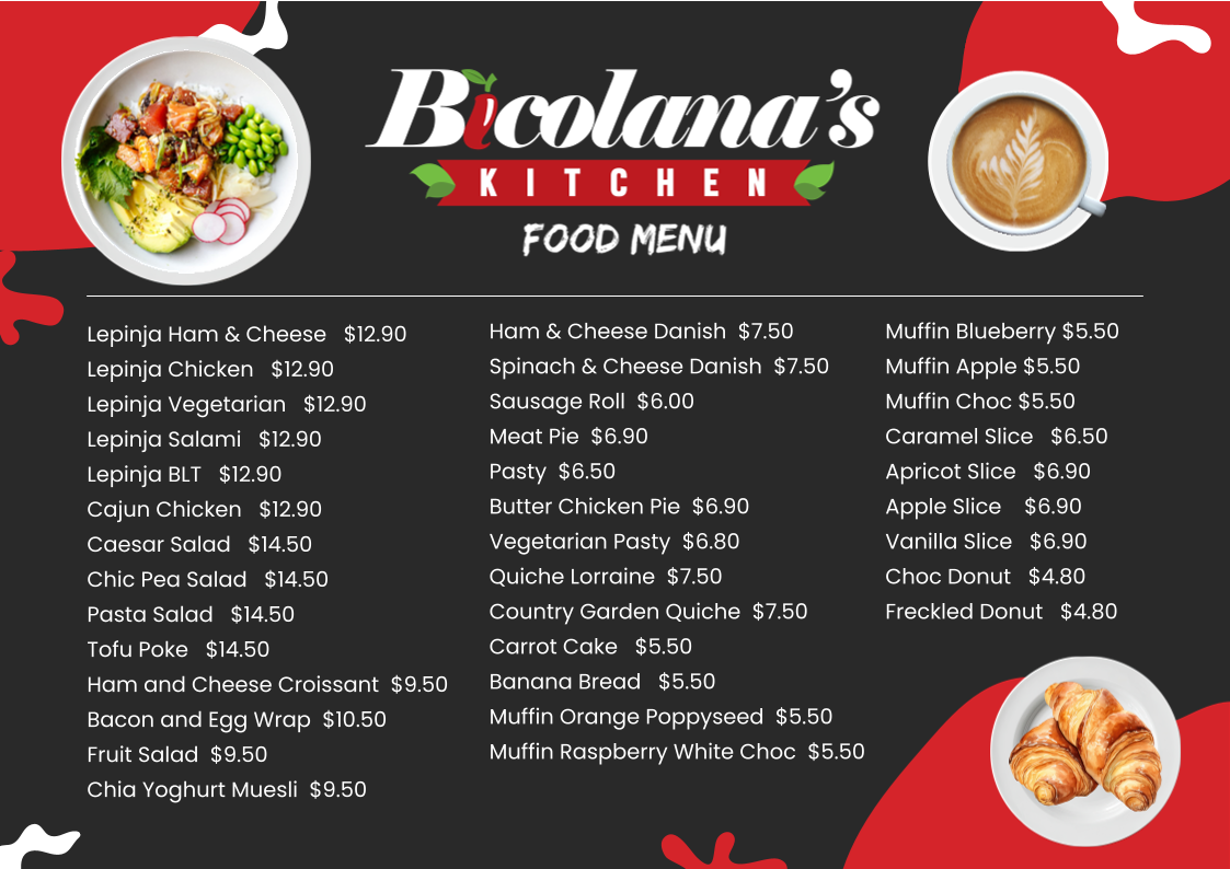 Menu, Bicolanas Kitchen