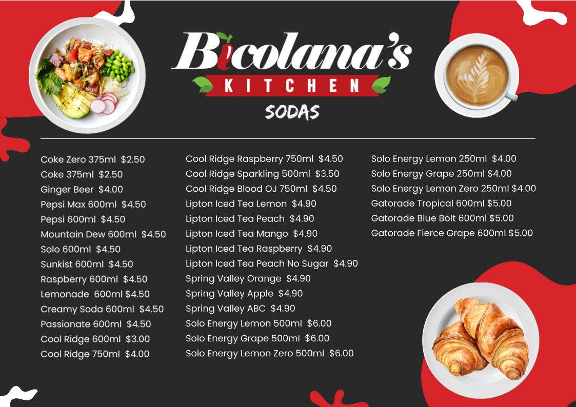 Menu, Bicolanas Kitchen
