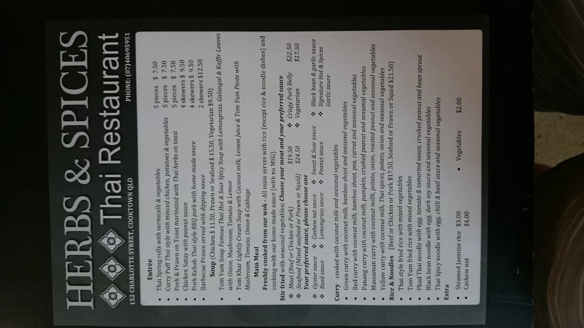 Menu, Jackey Jackey Thai