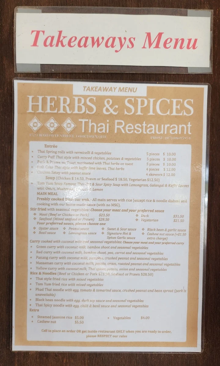 Menu, Jackey Jackey Thai