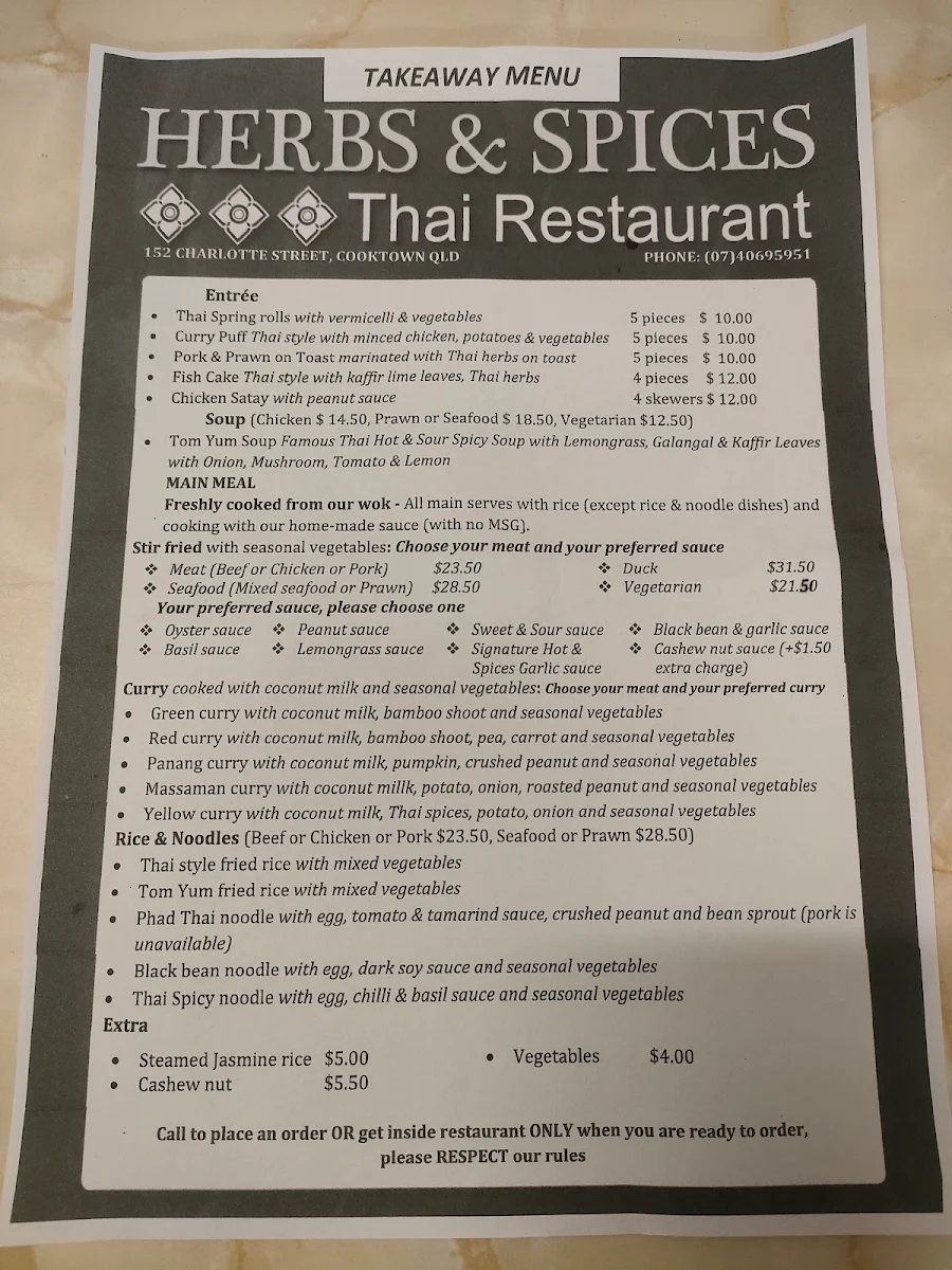 Menu, Jackey Jackey Thai