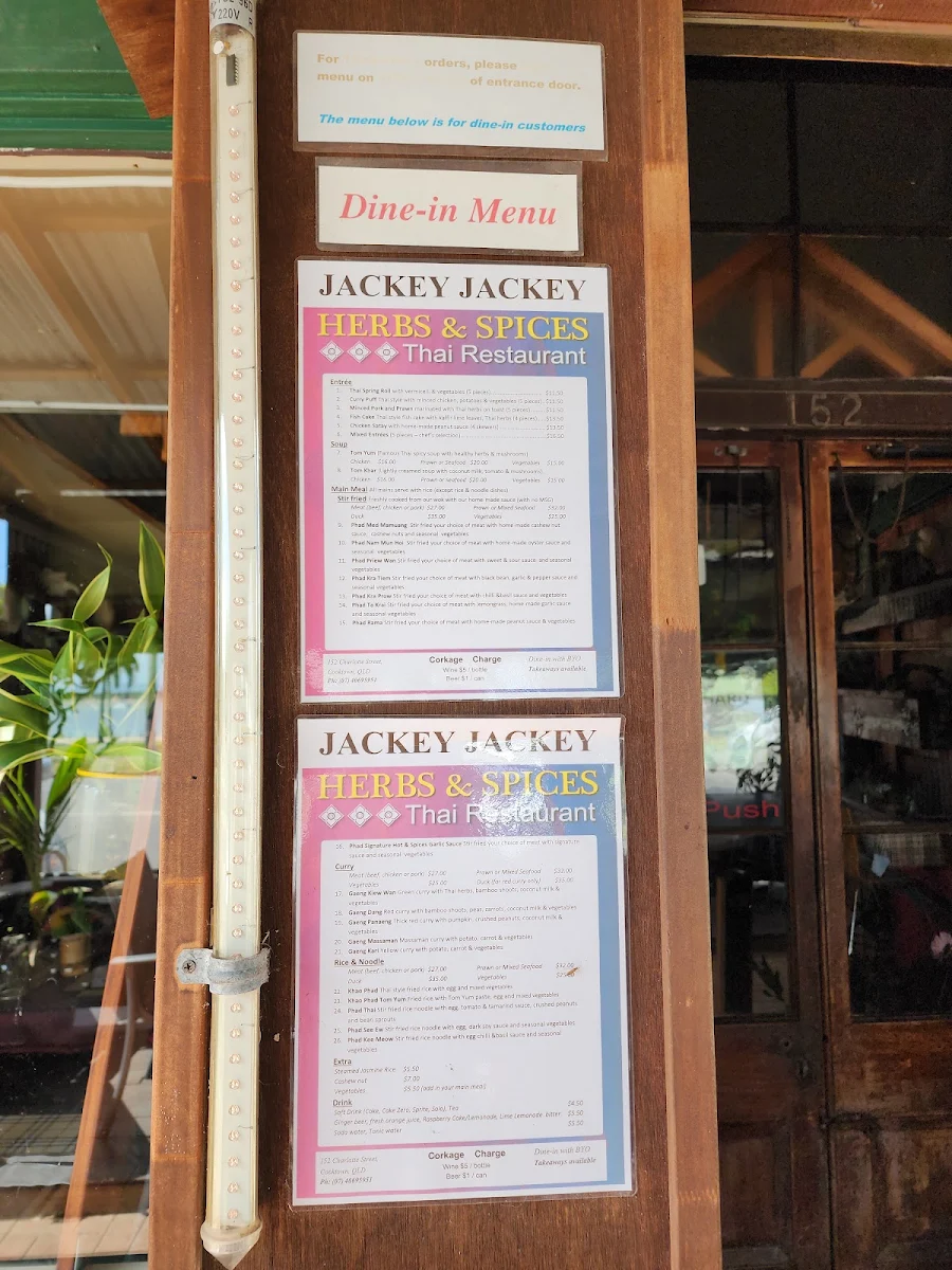 Menu, Jackey Jackey Thai