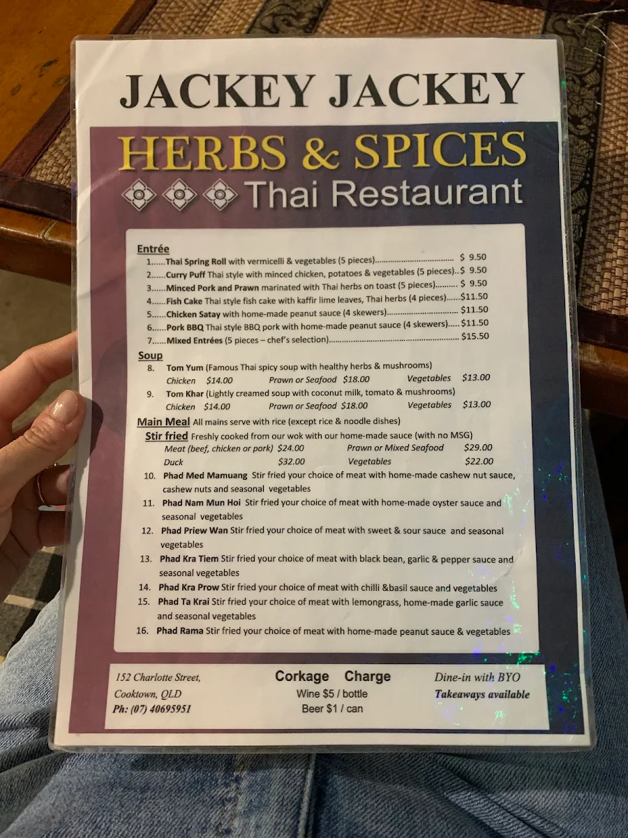 Menu, Jackey Jackey Thai