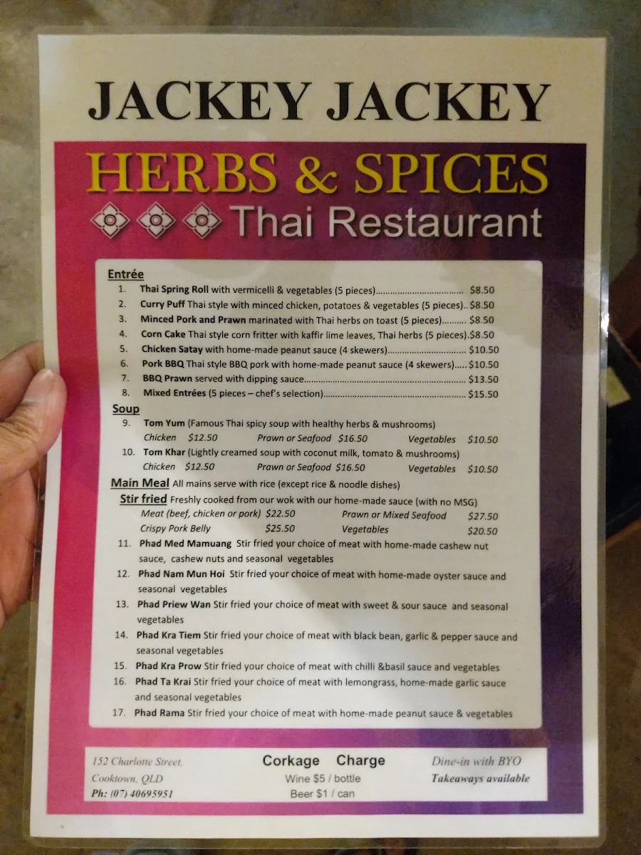 Menu, Jackey Jackey Thai