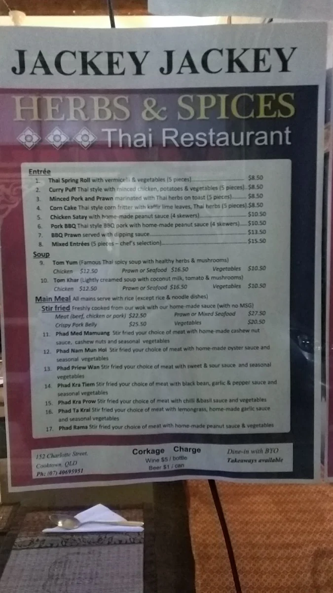 Menu, Jackey Jackey Thai