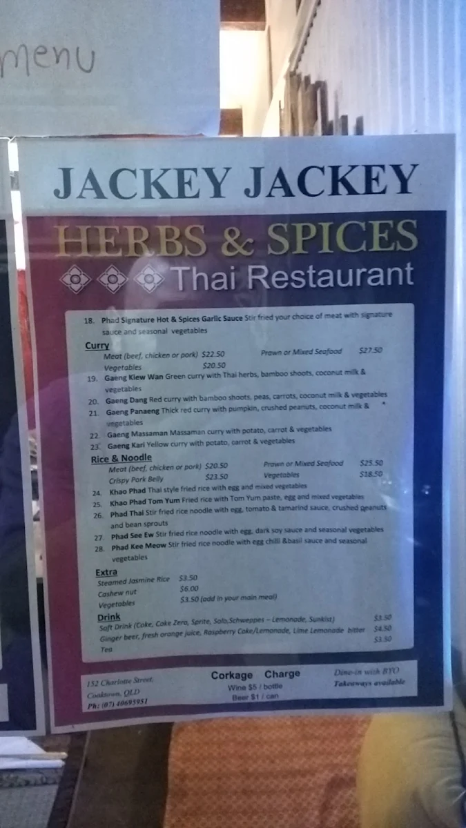 Menu, Jackey Jackey Thai