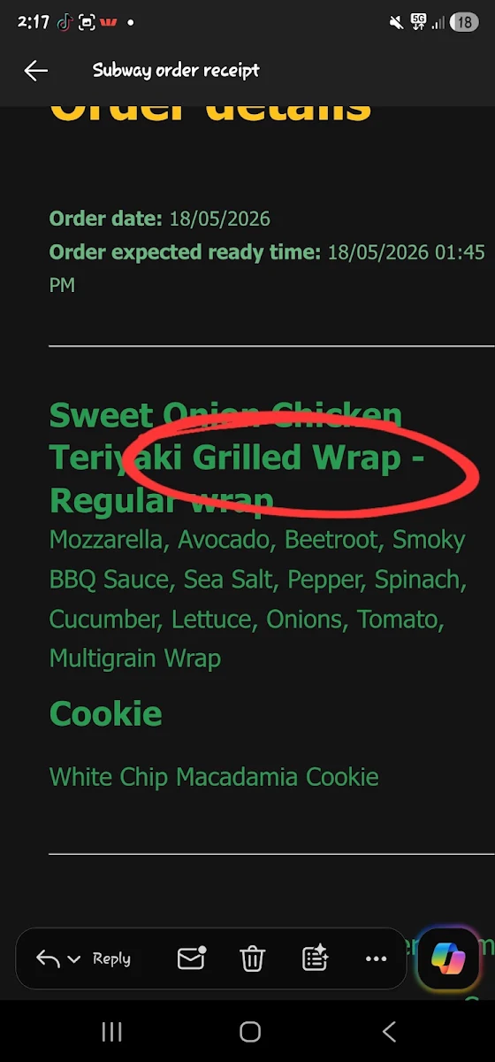 Menu, Subway
