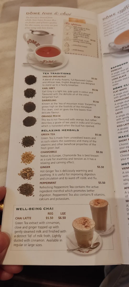Menu, Dôme Café - Kalgoorlie
