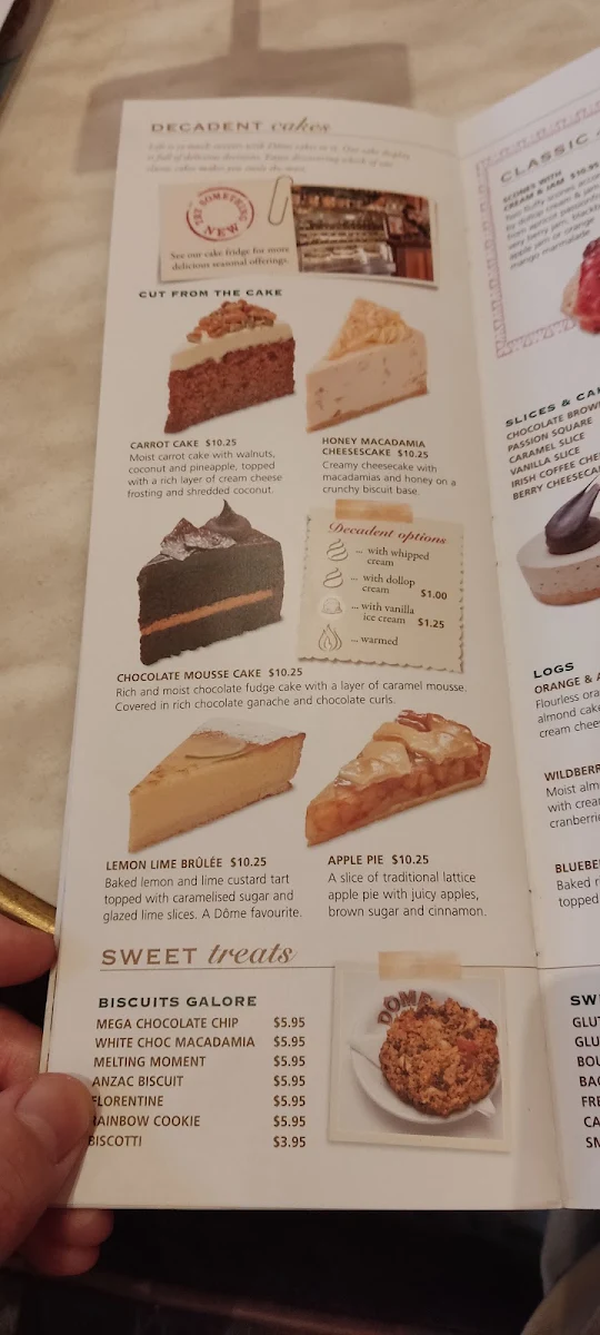 Menu, Dôme Café - Kalgoorlie