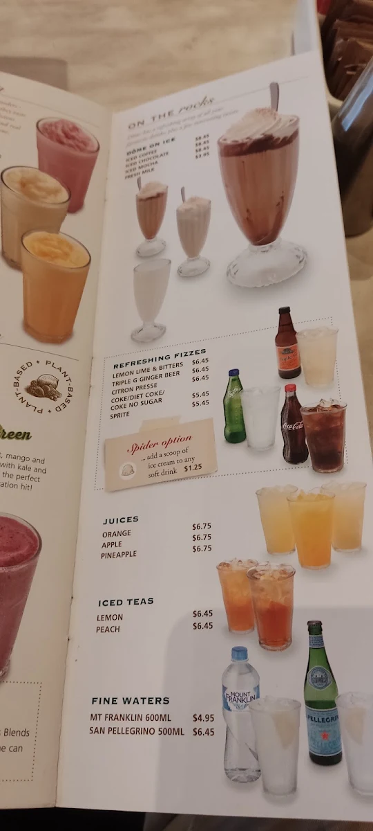 Menu, Dôme Café - Kalgoorlie