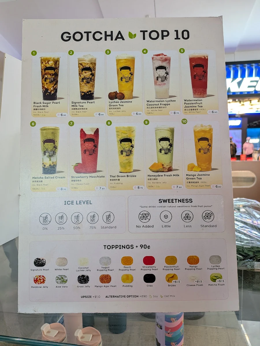 Menu, Gotcha Fresh Tea - Chermside