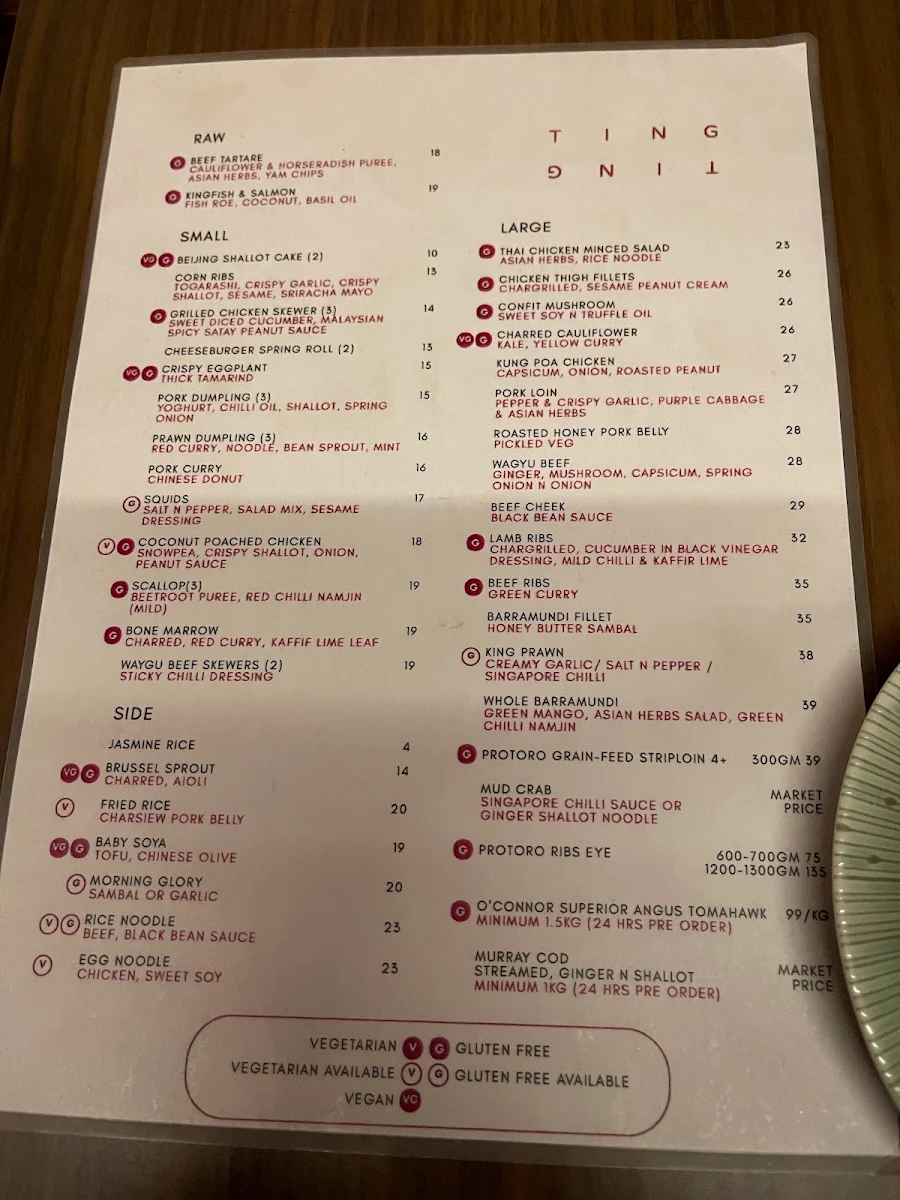 Menu, Ting Ting