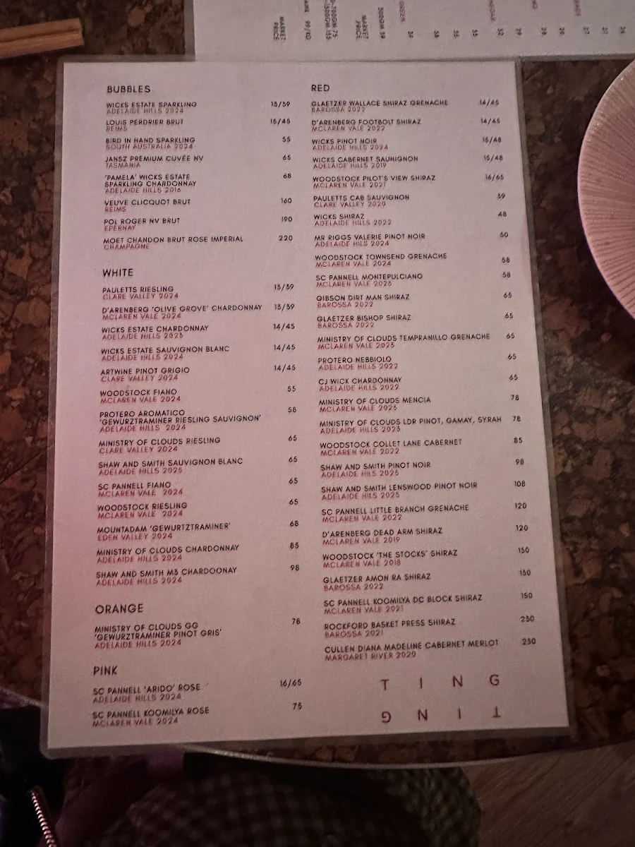 Menu, Ting Ting