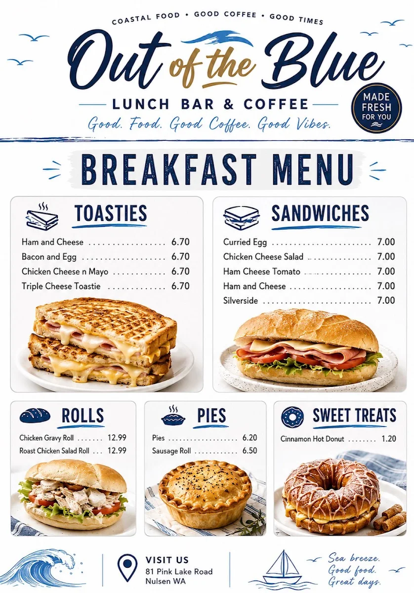 Menu, Out of the Blue Esperance
