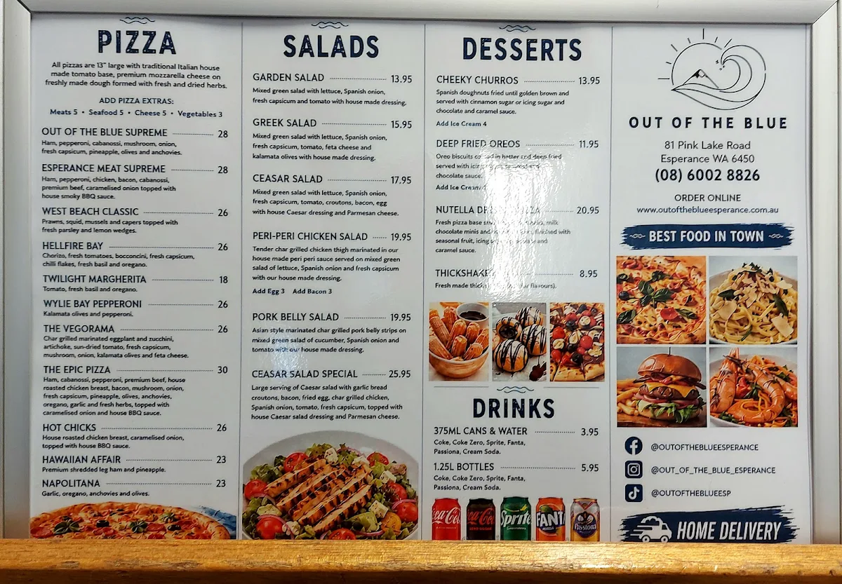 Menu, Out of the Blue Esperance