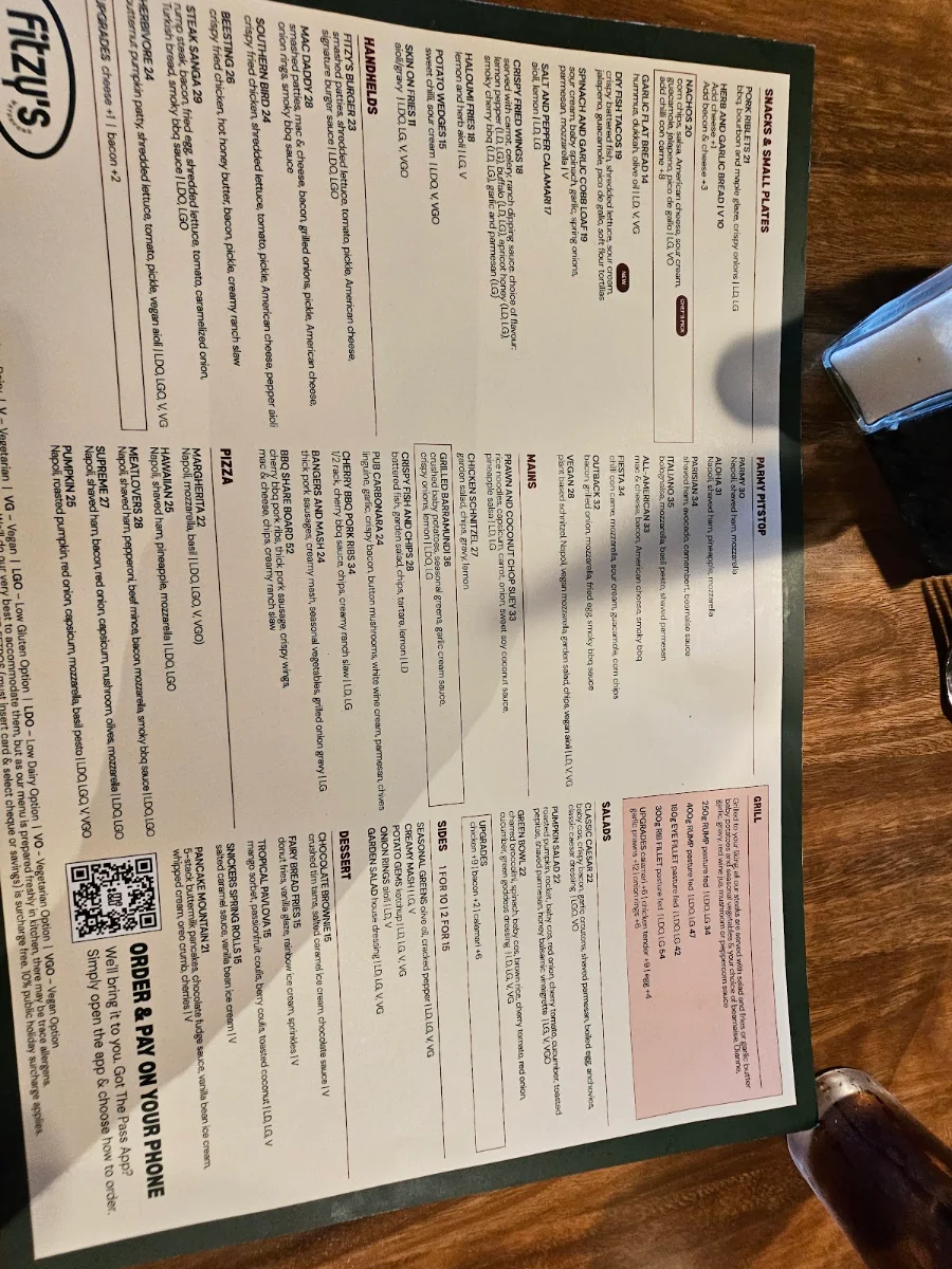 Menu, Fitzy's Waterford