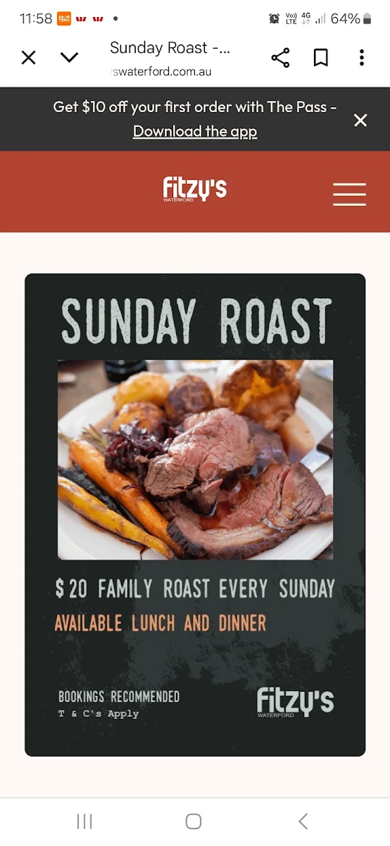 Menu, Fitzy's Waterford