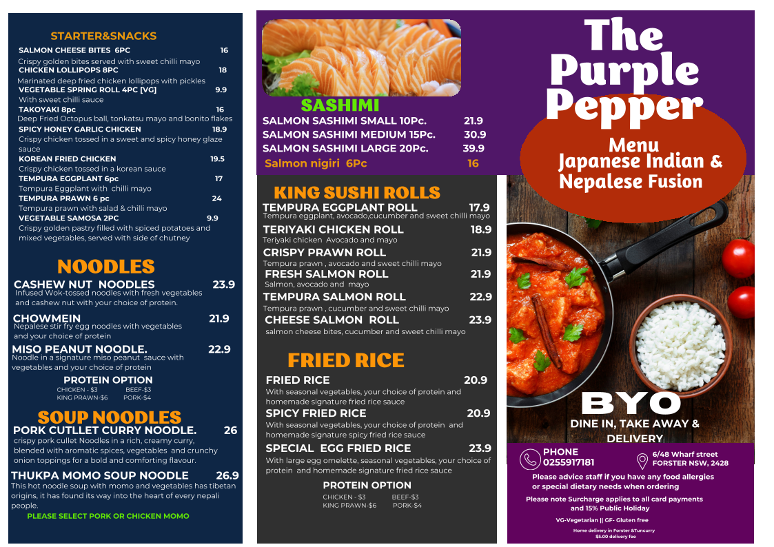 Menu, The Purple Pepper